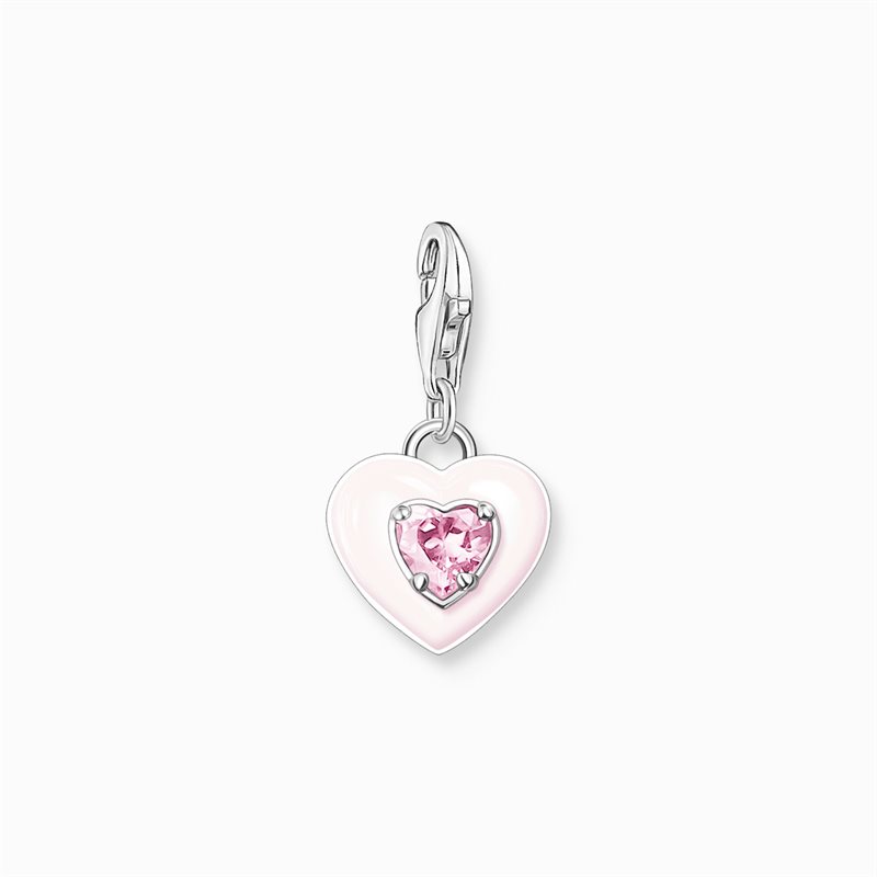 Charm-hängsmycke hjärta med rosa stenar silver