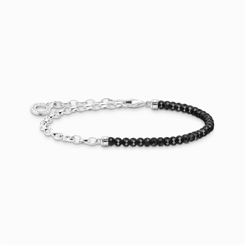 Charm-armband med svarta onyx beads och länkar silver
