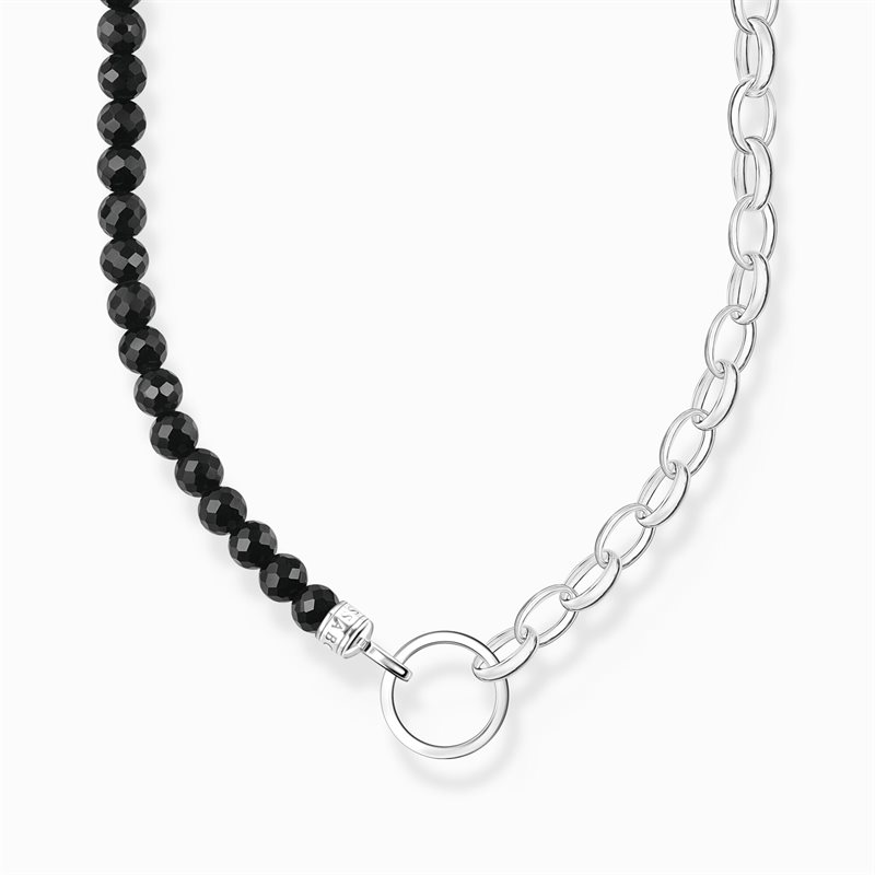 Charm-halsband med svarta onyx beads och länkar silver