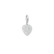 Charm pendant heart white stones silver
