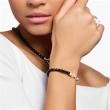 Charm-armband med svarta onyx beads och länkar silver