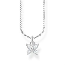 Necklace butterfly white stones silver