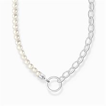 Charm-halsband med vita pärlor och länkar silver