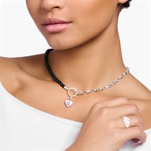 Charm-halsband med svarta onyx beads och länkar silver